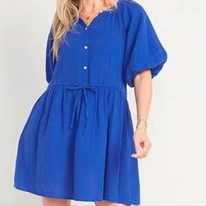 Old Navy Waist-Defined Puff-Sleeve Mini Shirt Dress